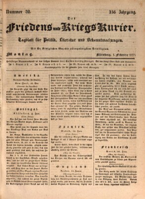 Der Friedens- u. Kriegs-Kurier (Nürnberger Friedens- und Kriegs-Kurier) Montag 1. Februar 1830