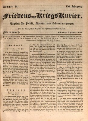 Der Friedens- u. Kriegs-Kurier (Nürnberger Friedens- und Kriegs-Kurier) Mittwoch 3. Februar 1830