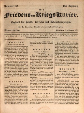 Der Friedens- u. Kriegs-Kurier (Nürnberger Friedens- und Kriegs-Kurier) Donnerstag 4. Februar 1830