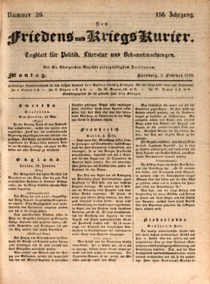 Der Friedens- u. Kriegs-Kurier (Nürnberger Friedens- und Kriegs-Kurier) Montag 8. Februar 1830