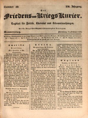 Der Friedens- u. Kriegs-Kurier (Nürnberger Friedens- und Kriegs-Kurier) Donnerstag 18. Februar 1830