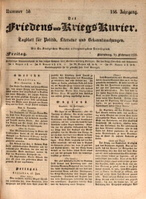 Der Friedens- u. Kriegs-Kurier (Nürnberger Friedens- und Kriegs-Kurier) Freitag 19. Februar 1830