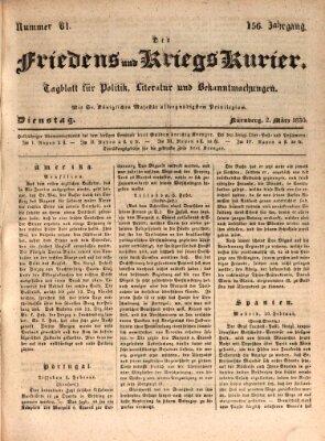 Der Friedens- u. Kriegs-Kurier (Nürnberger Friedens- und Kriegs-Kurier) Dienstag 2. März 1830