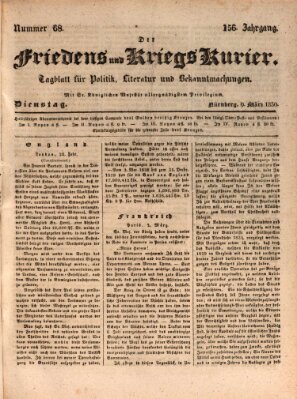 Der Friedens- u. Kriegs-Kurier (Nürnberger Friedens- und Kriegs-Kurier) Dienstag 9. März 1830