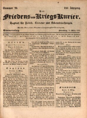 Der Friedens- u. Kriegs-Kurier (Nürnberger Friedens- und Kriegs-Kurier) Donnerstag 11. März 1830