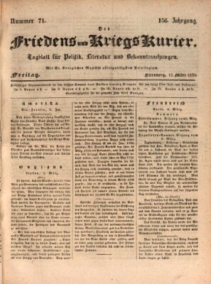 Der Friedens- u. Kriegs-Kurier (Nürnberger Friedens- und Kriegs-Kurier) Freitag 12. März 1830