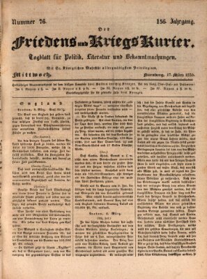 Der Friedens- u. Kriegs-Kurier (Nürnberger Friedens- und Kriegs-Kurier) Mittwoch 17. März 1830