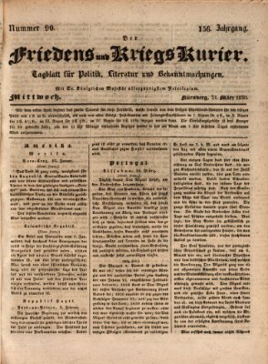 Der Friedens- u. Kriegs-Kurier (Nürnberger Friedens- und Kriegs-Kurier) Mittwoch 31. März 1830