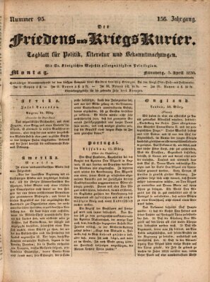 Der Friedens- u. Kriegs-Kurier (Nürnberger Friedens- und Kriegs-Kurier) Montag 5. April 1830