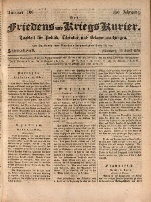 Der Friedens- u. Kriegs-Kurier (Nürnberger Friedens- und Kriegs-Kurier) Samstag 10. April 1830