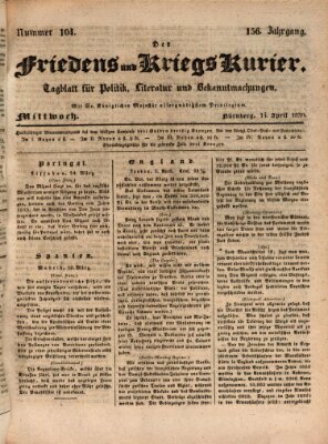 Der Friedens- u. Kriegs-Kurier (Nürnberger Friedens- und Kriegs-Kurier) Mittwoch 14. April 1830