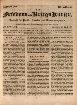 Der Friedens- u. Kriegs-Kurier (Nürnberger Friedens- und Kriegs-Kurier) Montag 19. April 1830