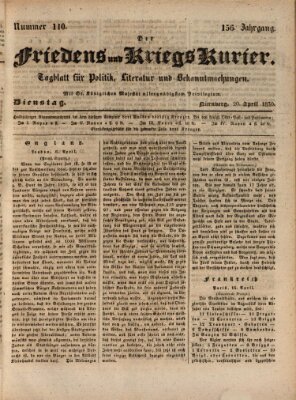 Der Friedens- u. Kriegs-Kurier (Nürnberger Friedens- und Kriegs-Kurier) Dienstag 20. April 1830