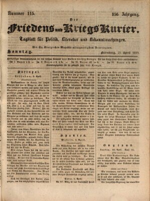 Der Friedens- u. Kriegs-Kurier (Nürnberger Friedens- und Kriegs-Kurier) Sonntag 25. April 1830