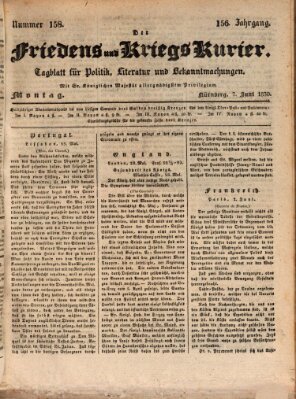 Der Friedens- u. Kriegs-Kurier (Nürnberger Friedens- und Kriegs-Kurier) Montag 7. Juni 1830