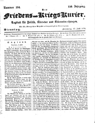 Der Friedens- u. Kriegs-Kurier (Nürnberger Friedens- und Kriegs-Kurier) Dienstag 13. Juli 1830