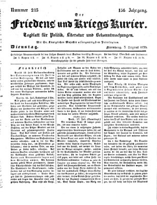 Der Friedens- u. Kriegs-Kurier (Nürnberger Friedens- und Kriegs-Kurier) Dienstag 3. August 1830