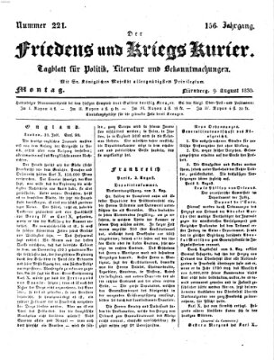 Der Friedens- u. Kriegs-Kurier (Nürnberger Friedens- und Kriegs-Kurier) Montag 9. August 1830