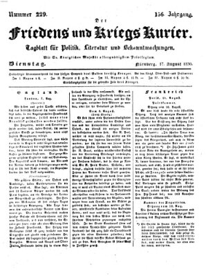 Der Friedens- u. Kriegs-Kurier (Nürnberger Friedens- und Kriegs-Kurier) Dienstag 17. August 1830