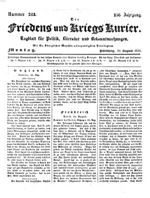 Der Friedens- u. Kriegs-Kurier (Nürnberger Friedens- und Kriegs-Kurier) Montag 30. August 1830