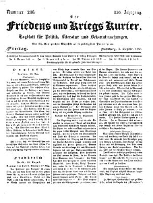 Der Friedens- u. Kriegs-Kurier (Nürnberger Friedens- und Kriegs-Kurier) Freitag 3. September 1830