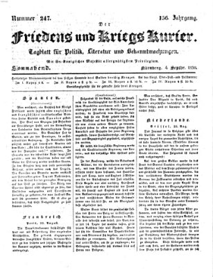 Der Friedens- u. Kriegs-Kurier (Nürnberger Friedens- und Kriegs-Kurier) Samstag 4. September 1830