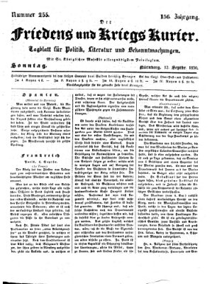 Der Friedens- u. Kriegs-Kurier (Nürnberger Friedens- und Kriegs-Kurier) Sonntag 12. September 1830