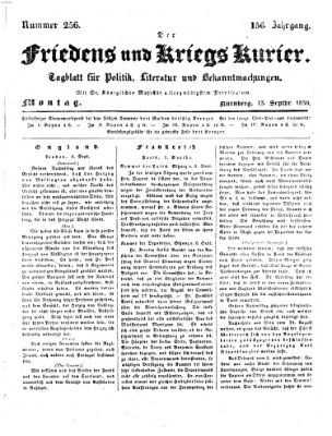 Der Friedens- u. Kriegs-Kurier (Nürnberger Friedens- und Kriegs-Kurier) Montag 13. September 1830