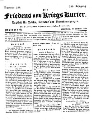 Der Friedens- u. Kriegs-Kurier (Nürnberger Friedens- und Kriegs-Kurier) Mittwoch 15. September 1830