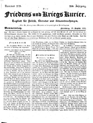 Der Friedens- u. Kriegs-Kurier (Nürnberger Friedens- und Kriegs-Kurier) Donnerstag 16. September 1830