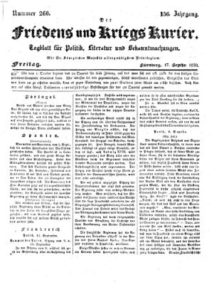 Der Friedens- u. Kriegs-Kurier (Nürnberger Friedens- und Kriegs-Kurier) Freitag 17. September 1830