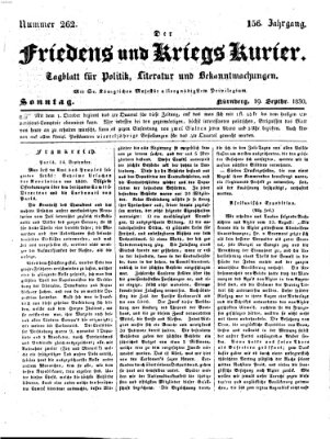 Der Friedens- u. Kriegs-Kurier (Nürnberger Friedens- und Kriegs-Kurier) Sonntag 19. September 1830