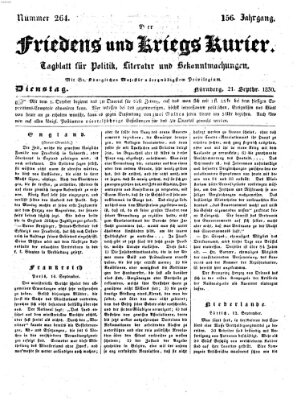 Der Friedens- u. Kriegs-Kurier (Nürnberger Friedens- und Kriegs-Kurier) Dienstag 21. September 1830