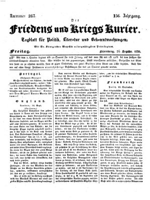 Der Friedens- u. Kriegs-Kurier (Nürnberger Friedens- und Kriegs-Kurier) Freitag 24. September 1830