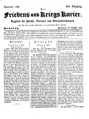 Der Friedens- u. Kriegs-Kurier (Nürnberger Friedens- und Kriegs-Kurier) Sonntag 26. September 1830