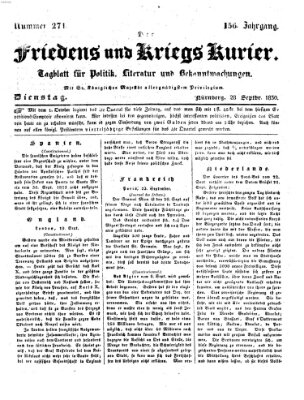 Der Friedens- u. Kriegs-Kurier (Nürnberger Friedens- und Kriegs-Kurier) Dienstag 28. September 1830