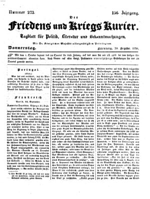 Der Friedens- u. Kriegs-Kurier (Nürnberger Friedens- und Kriegs-Kurier) Donnerstag 30. September 1830