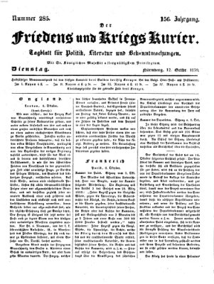 Der Friedens- u. Kriegs-Kurier (Nürnberger Friedens- und Kriegs-Kurier) Dienstag 12. Oktober 1830