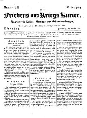 Der Friedens- u. Kriegs-Kurier (Nürnberger Friedens- und Kriegs-Kurier) Dienstag 19. Oktober 1830