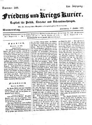 Der Friedens- u. Kriegs-Kurier (Nürnberger Friedens- und Kriegs-Kurier) Donnerstag 4. November 1830