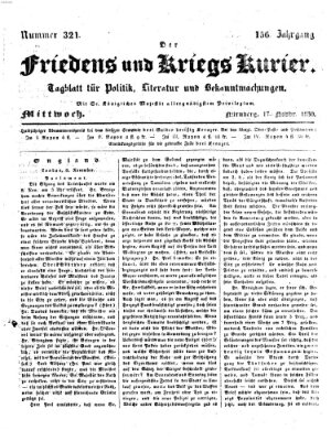 Der Friedens- u. Kriegs-Kurier (Nürnberger Friedens- und Kriegs-Kurier) Mittwoch 17. November 1830