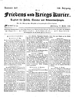 Der Friedens- u. Kriegs-Kurier (Nürnberger Friedens- und Kriegs-Kurier) Montag 13. Dezember 1830