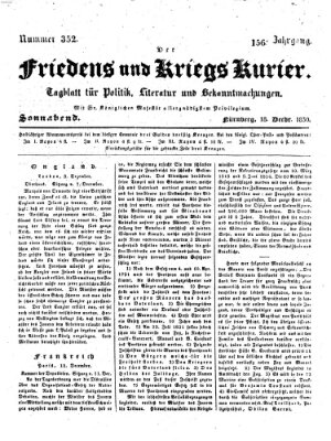 Der Friedens- u. Kriegs-Kurier (Nürnberger Friedens- und Kriegs-Kurier) Samstag 18. Dezember 1830