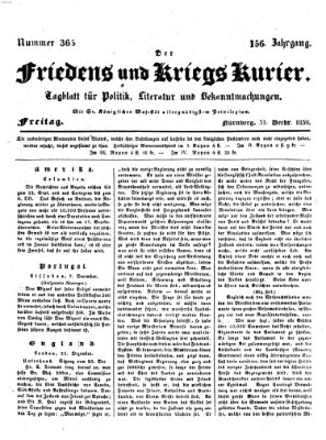 Der Friedens- u. Kriegs-Kurier (Nürnberger Friedens- und Kriegs-Kurier) Freitag 31. Dezember 1830