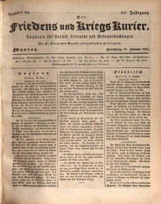 Der Friedens- u. Kriegs-Kurier (Nürnberger Friedens- und Kriegs-Kurier) Montag 10. Januar 1831