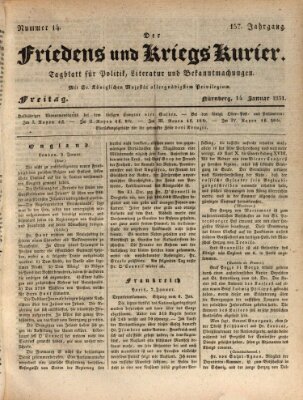 Der Friedens- u. Kriegs-Kurier (Nürnberger Friedens- und Kriegs-Kurier) Freitag 14. Januar 1831