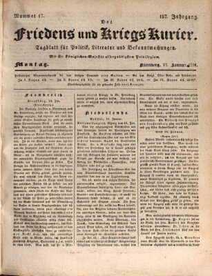 Der Friedens- u. Kriegs-Kurier (Nürnberger Friedens- und Kriegs-Kurier) Montag 17. Januar 1831