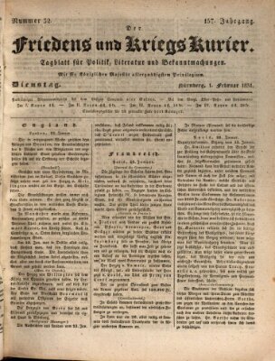 Der Friedens- u. Kriegs-Kurier (Nürnberger Friedens- und Kriegs-Kurier) Dienstag 1. Februar 1831