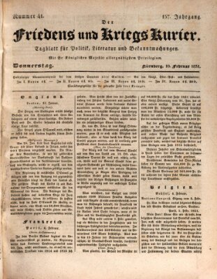 Der Friedens- u. Kriegs-Kurier (Nürnberger Friedens- und Kriegs-Kurier) Donnerstag 10. Februar 1831