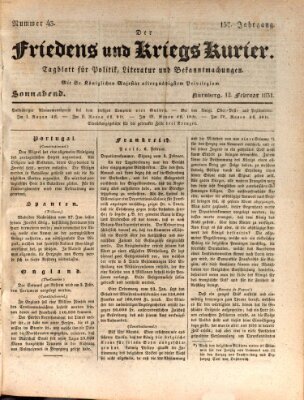 Der Friedens- u. Kriegs-Kurier (Nürnberger Friedens- und Kriegs-Kurier) Samstag 12. Februar 1831